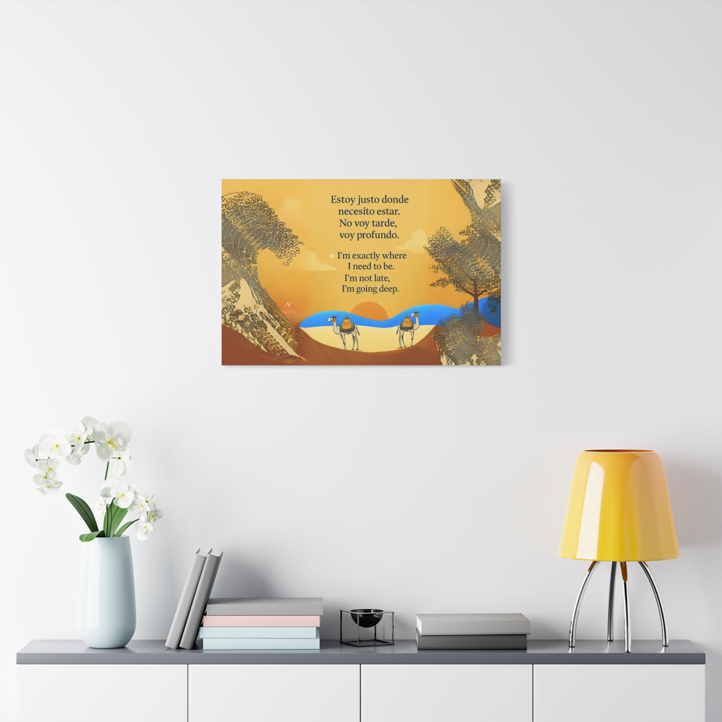 "Camells in the limbo" Inspirational Matte Canvas Wall Art, Camels and deserts, Motivational Decor for Home, Positive Quote Artwork, Gift for Friends, Modern Landscape Print