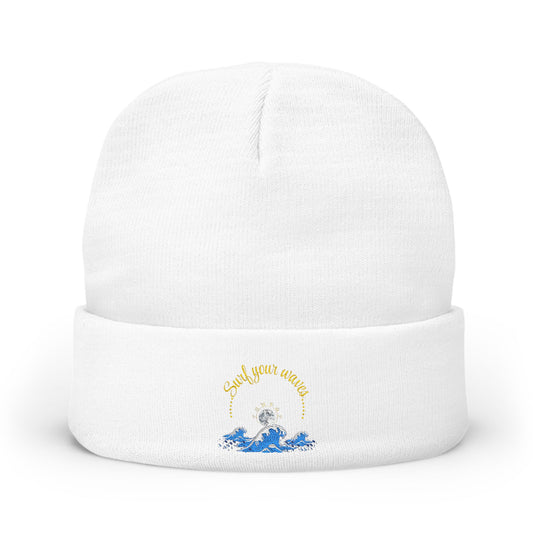 Surf your waves beanie Embroidered! , Meditation Gift, Yoga Beanie, Casual Streetwear Accessory