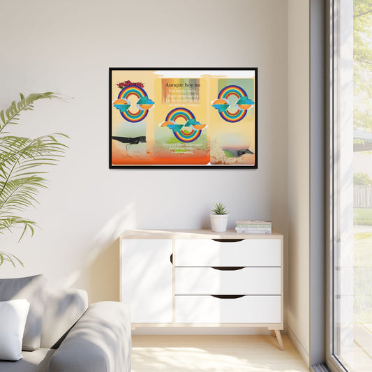 Framed Rainbow Canvas Print – Inspirational Quote Wall Art, Positive Energy Home Decor, Vibrant Colorful Artwork for Living Room & Gifts