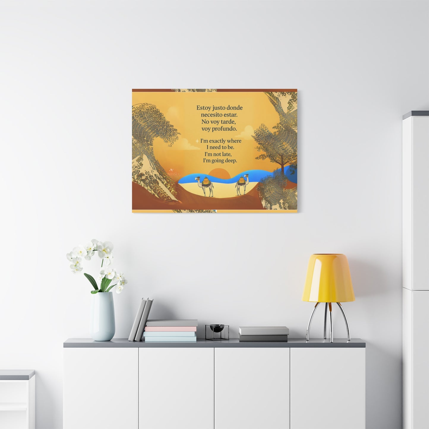 "Camells in the limbo" Inspirational Matte Canvas Wall Art, Camels and deserts, Motivational Decor for Home, Positive Quote Artwork, Gift for Friends, Modern Landscape Print