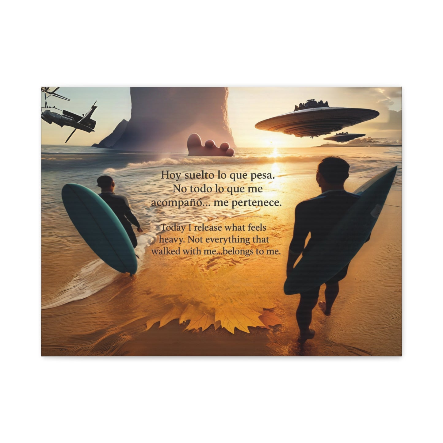 "OVNIS IN THE BEACH"  Inspirational Wall Art, Motivational Canvas Print, Beach Vibe Decor, Surfing Home Art, Positive Affirmation Canvas