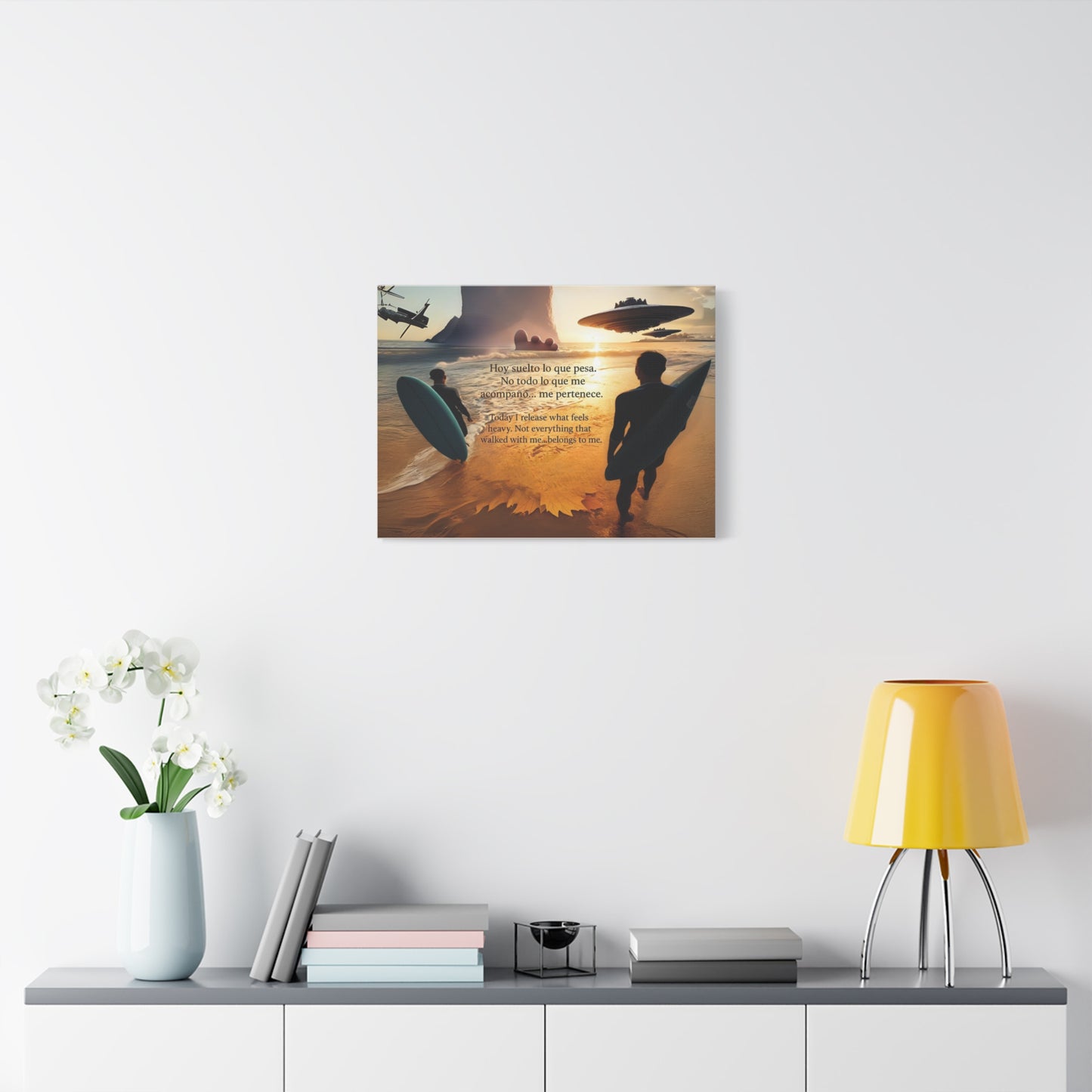 "OVNIS IN THE BEACH"  Inspirational Wall Art, Motivational Canvas Print, Beach Vibe Decor, Surfing Home Art, Positive Affirmation Canvas