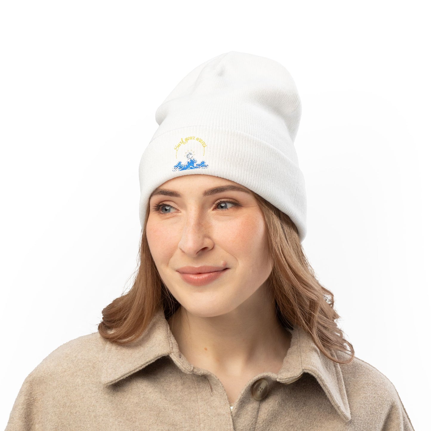 Surf your waves beanie Embroidered! , Meditation Gift, Yoga Beanie, Casual Streetwear Accessory