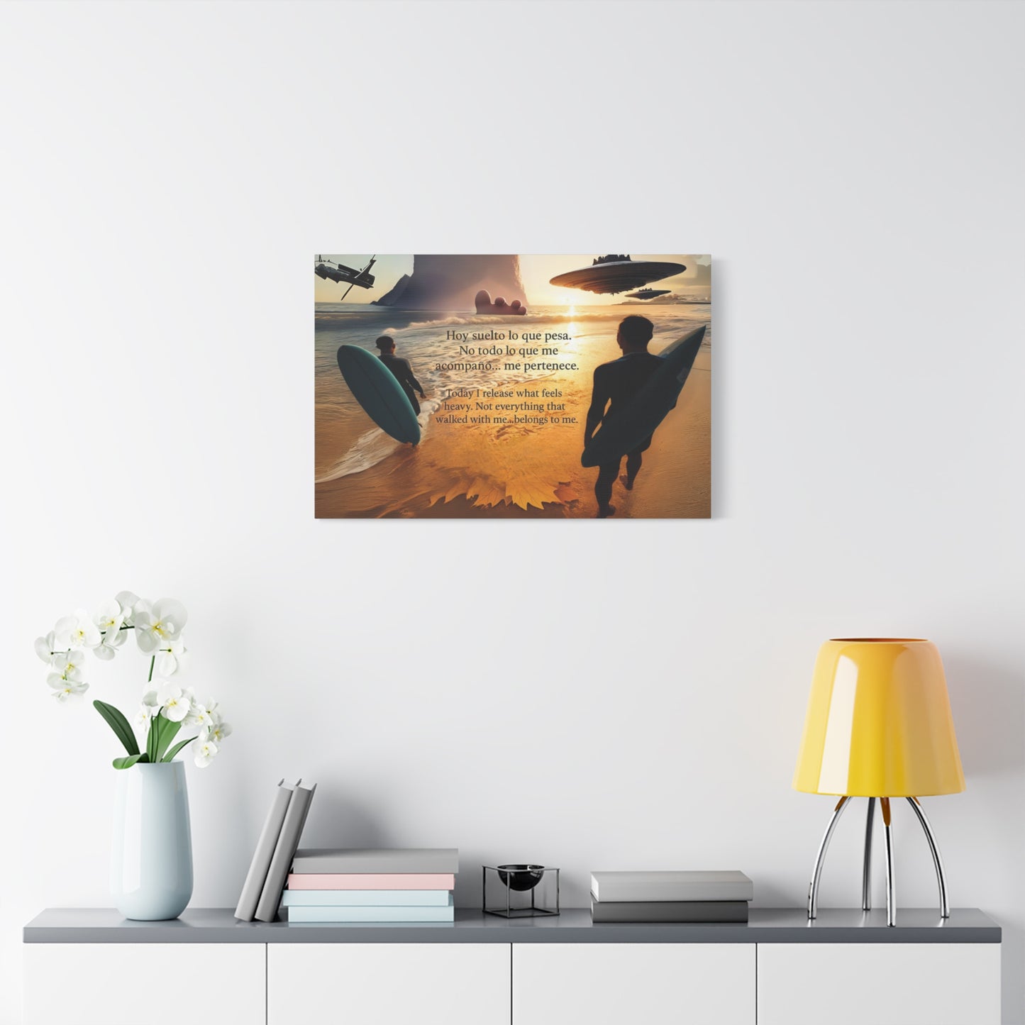 "OVNIS IN THE BEACH"  Inspirational Wall Art, Motivational Canvas Print, Beach Vibe Decor, Surfing Home Art, Positive Affirmation Canvas