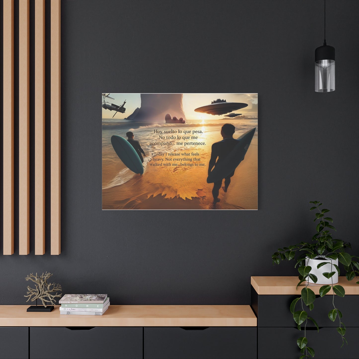"OVNIS IN THE BEACH"  Inspirational Wall Art, Motivational Canvas Print, Beach Vibe Decor, Surfing Home Art, Positive Affirmation Canvas