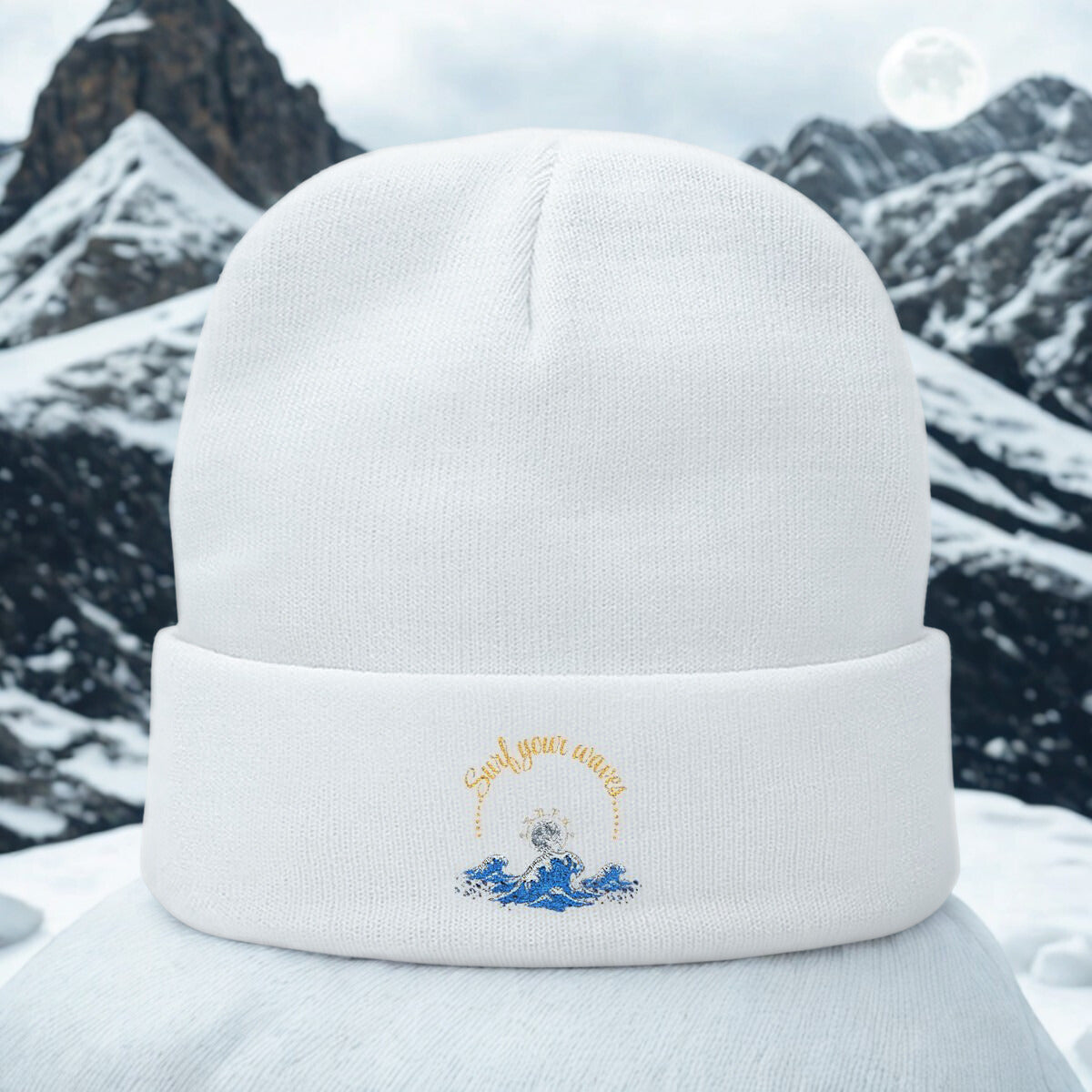 Surf your waves beanie Embroidered! , Meditation Gift, Yoga Beanie, Casual Streetwear Accessory