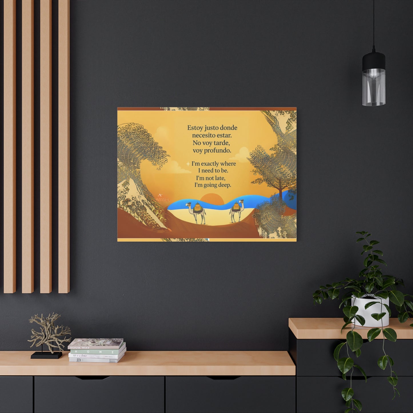 "Camells in the limbo" Inspirational Matte Canvas Wall Art, Camels and deserts, Motivational Decor for Home, Positive Quote Artwork, Gift for Friends, Modern Landscape Print