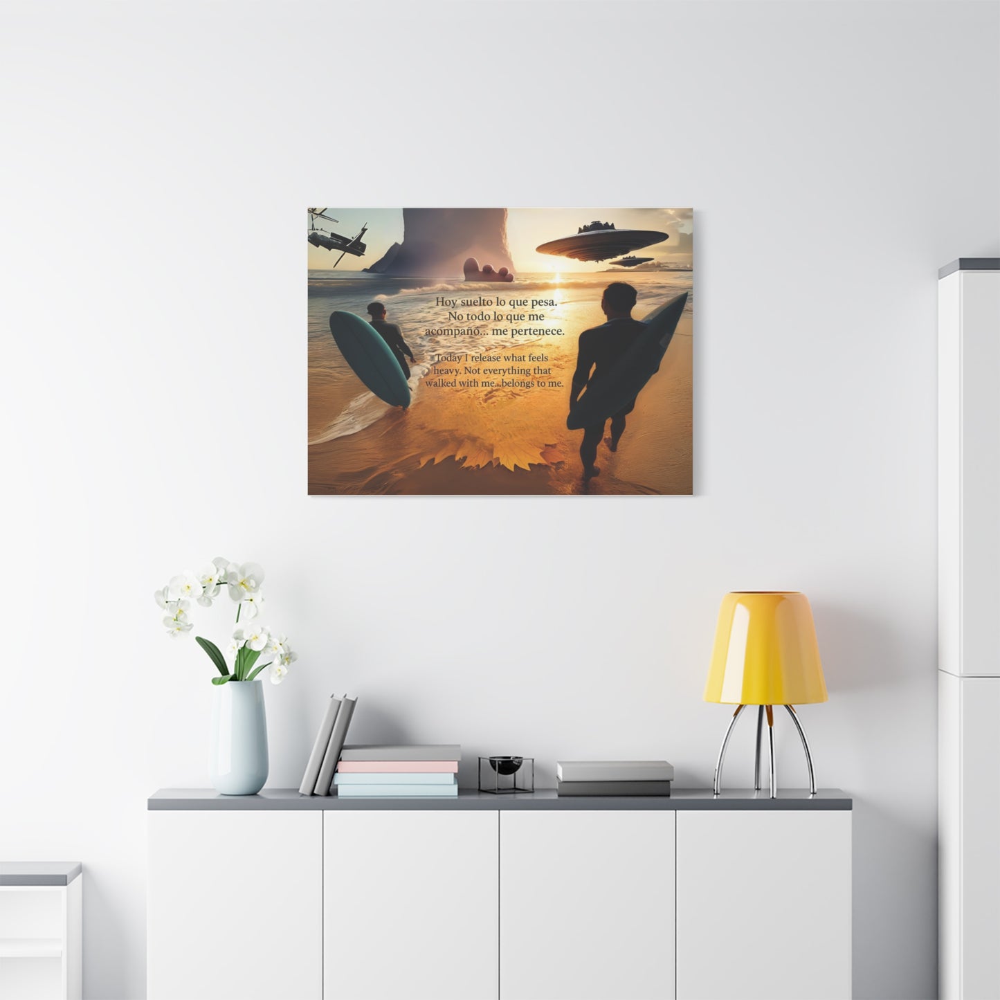 "OVNIS IN THE BEACH"  Inspirational Wall Art, Motivational Canvas Print, Beach Vibe Decor, Surfing Home Art, Positive Affirmation Canvas