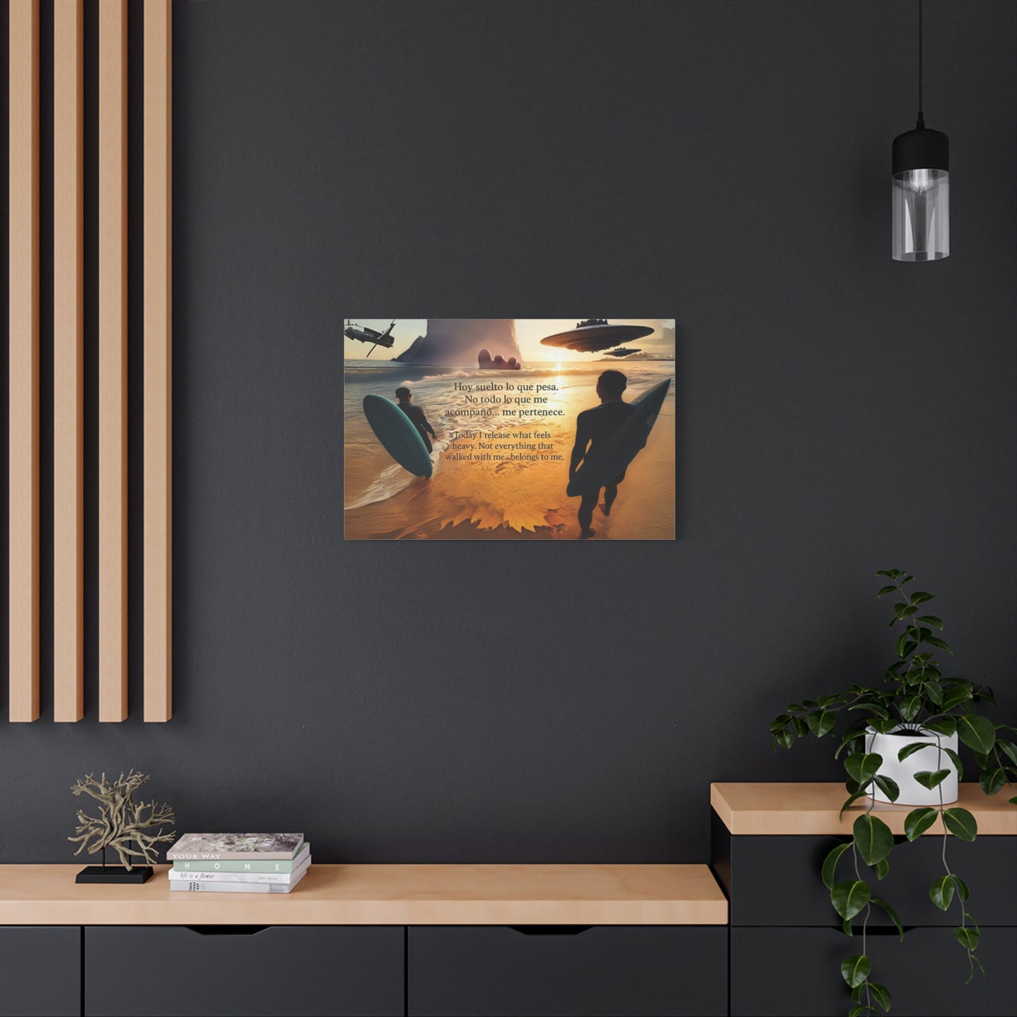 "OVNIS IN THE BEACH"  Inspirational Wall Art, Motivational Canvas Print, Beach Vibe Decor, Surfing Home Art, Positive Affirmation Canvas