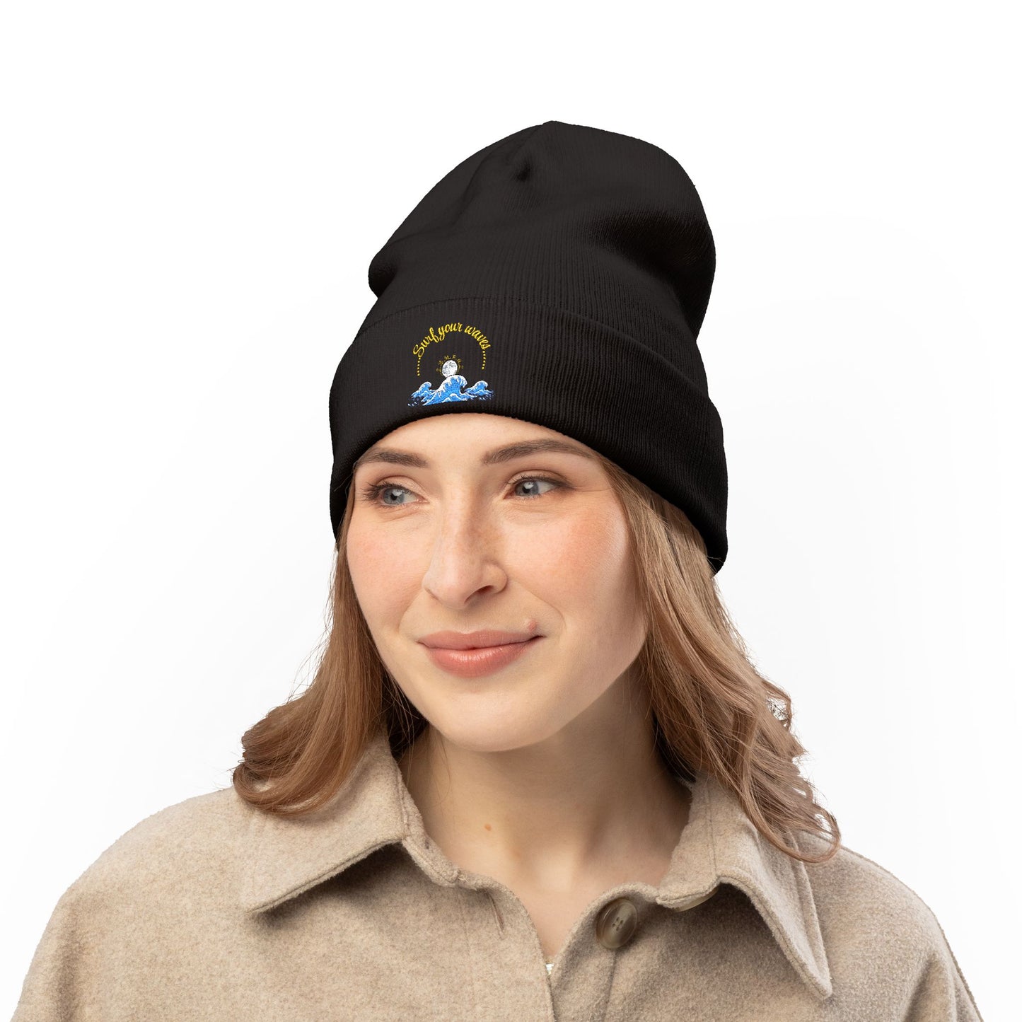 Surf your waves beanie Embroidered! , Meditation Gift, Yoga Beanie, Casual Streetwear Accessory