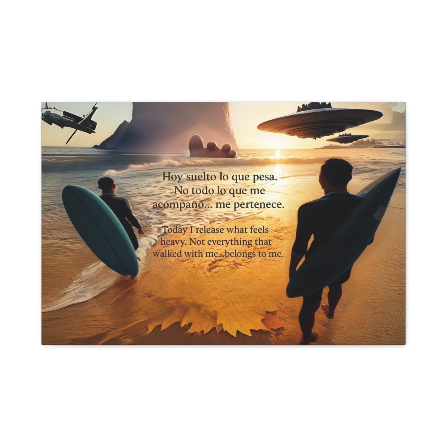 "OVNIS IN THE BEACH"  Inspirational Wall Art, Motivational Canvas Print, Beach Vibe Decor, Surfing Home Art, Positive Affirmation Canvas