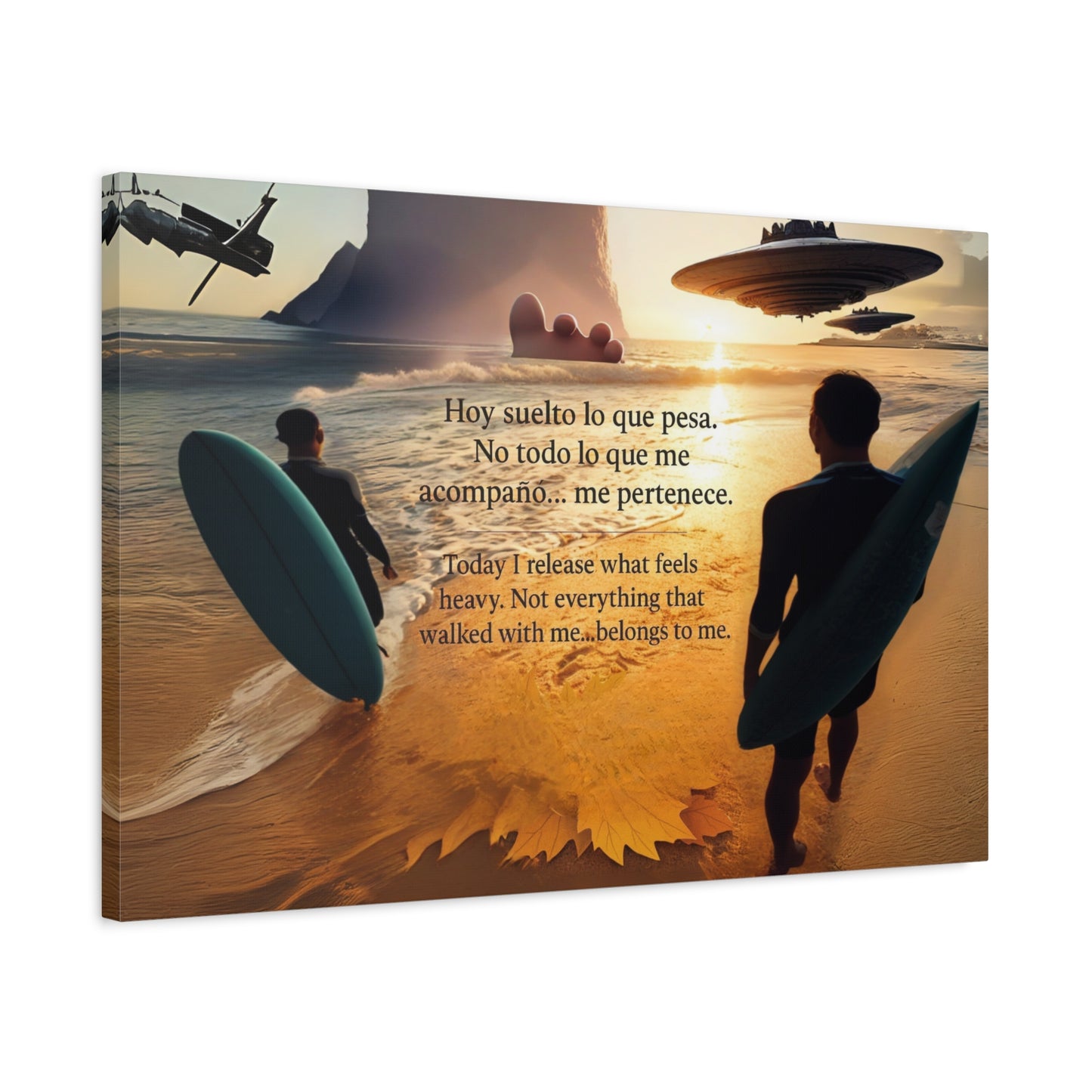 "OVNIS IN THE BEACH"  Inspirational Wall Art, Motivational Canvas Print, Beach Vibe Decor, Surfing Home Art, Positive Affirmation Canvas