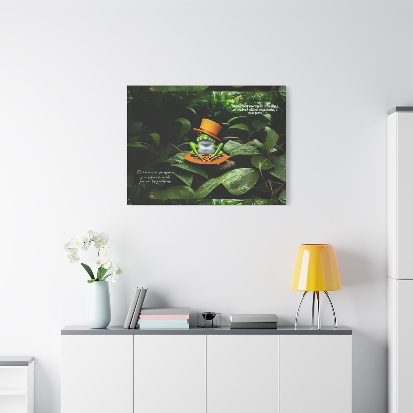 Whimsical Frog Art "ring ring renacuajo" Canvas, Nature Decor, Home Wall Art, Unique Gift for Nature Lovers, Quirky Frog Canvas Print
