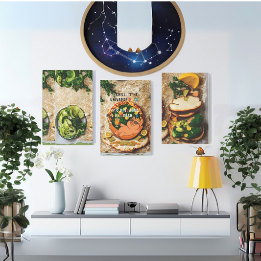 "Thanks Universe" Triptych Canvas Art, Kitchen Decor, Foodie Gift, Motivational Wall Art, Home Aesthetic Wall Decoration