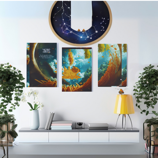 Cosmic Pup Triptych – Surreal Dog Wall Art