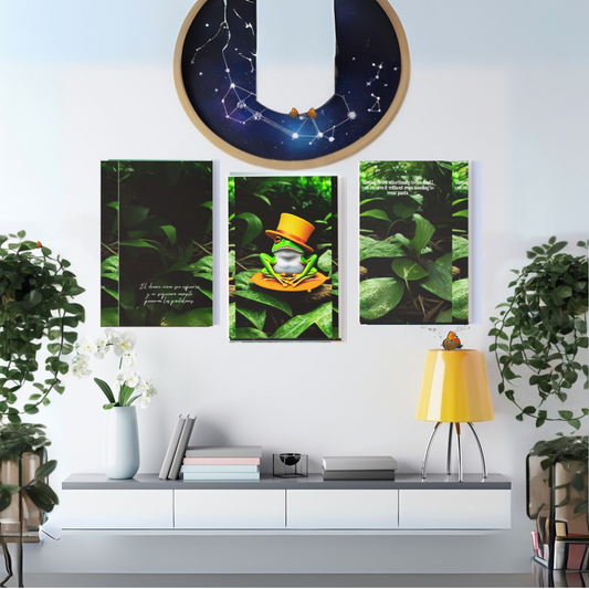 Whimsical Frog Art "ring ring renacuajo" Triptych