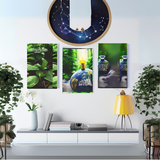 Earthly Gratitude Triptych Wall Art, Nature-Themed Canvas Print for Housewarming